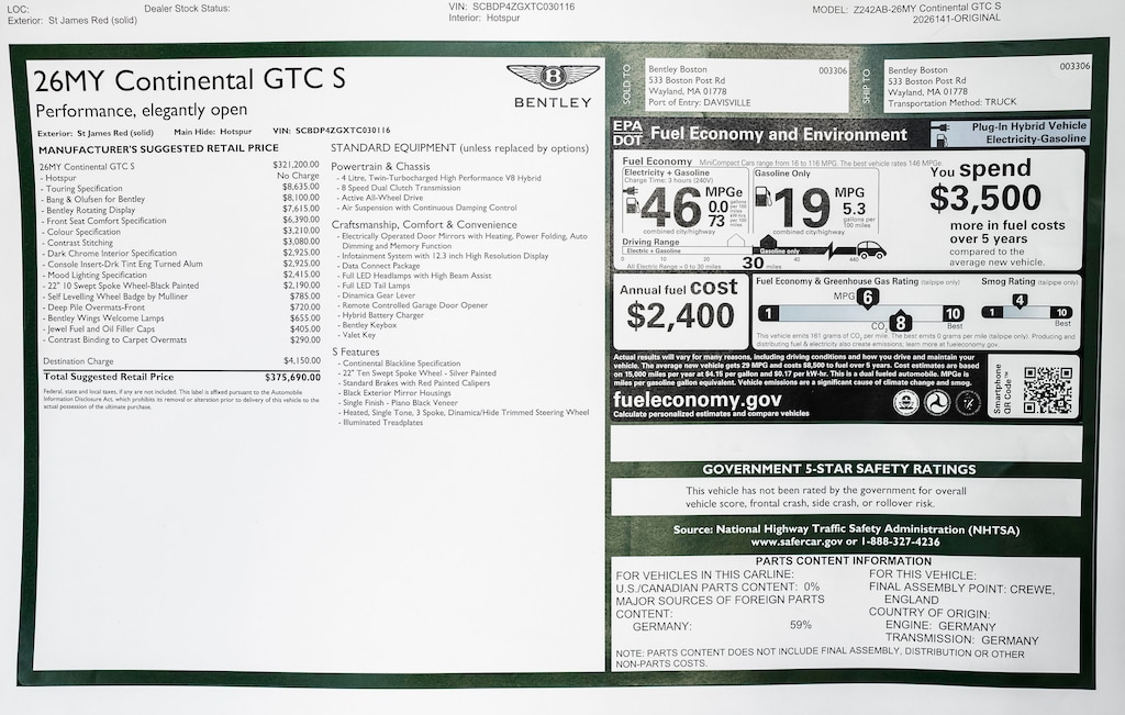 New 2026 Bentley Continental GTC S
