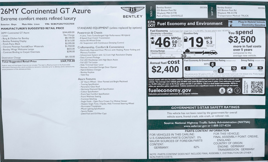 New 2026 Bentley Continental GT Azure COUPE