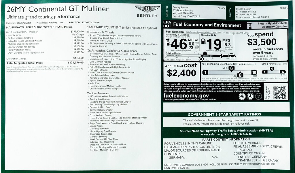New 2026 Bentley Continental GT Mulliner COUPE