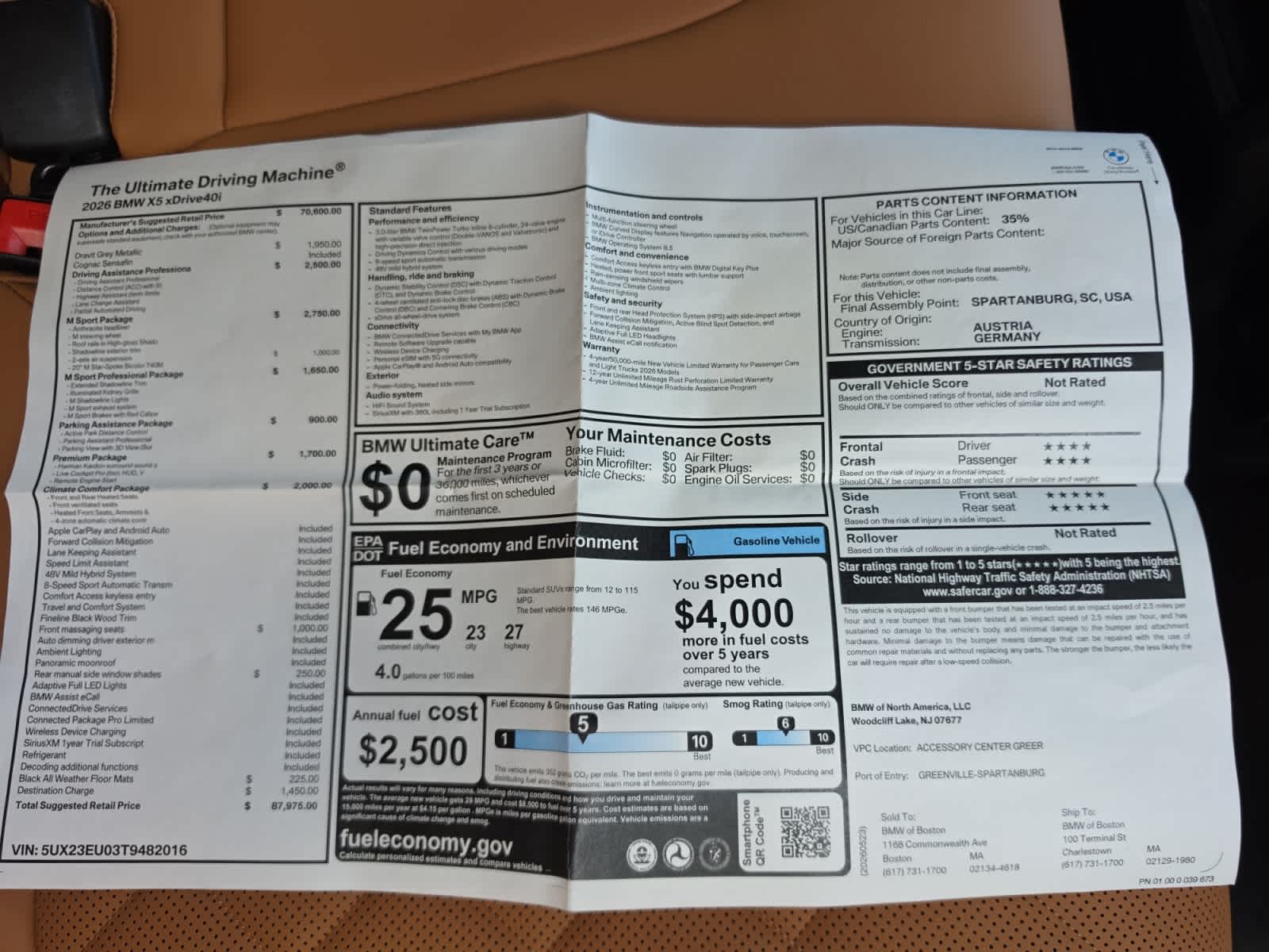 new 2026 BMW X5 car, priced at $87,975