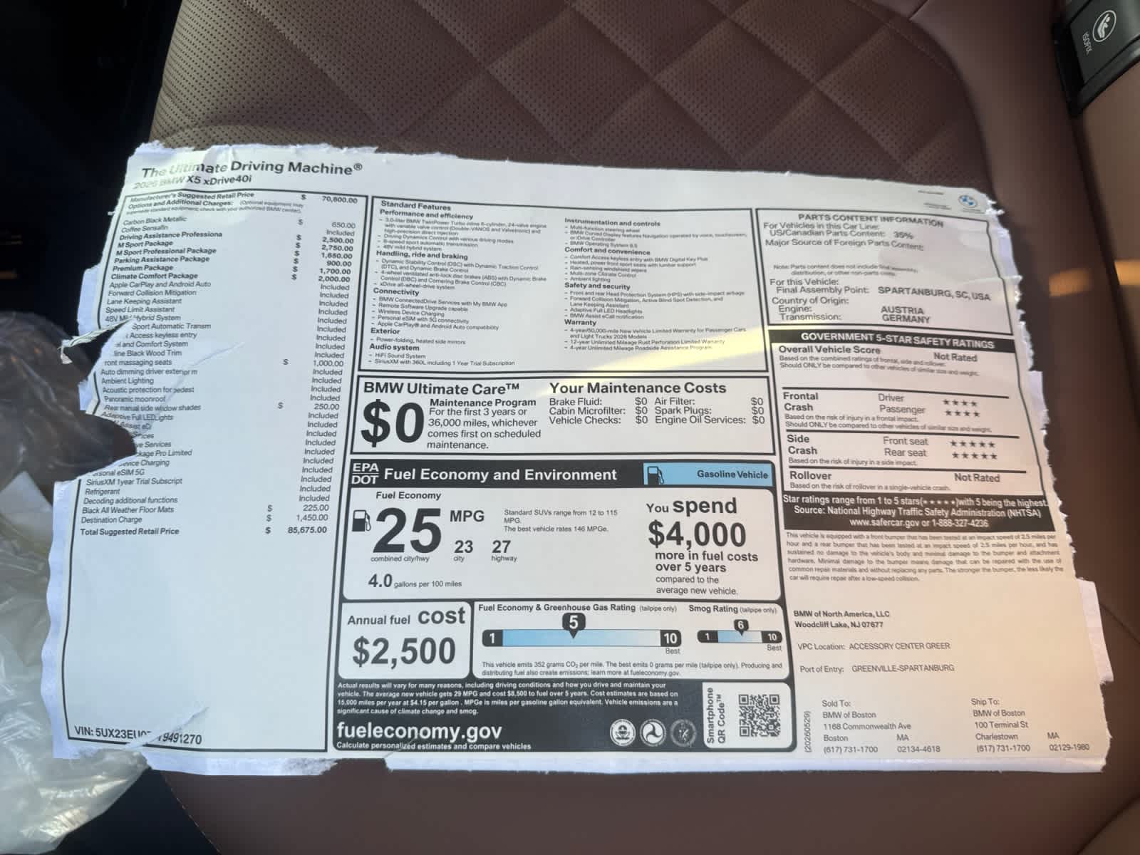 new 2026 BMW X5 car, priced at $85,675