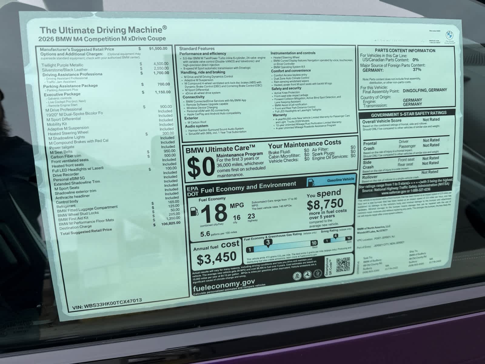 new 2026 BMW M4 car, priced at $106,825