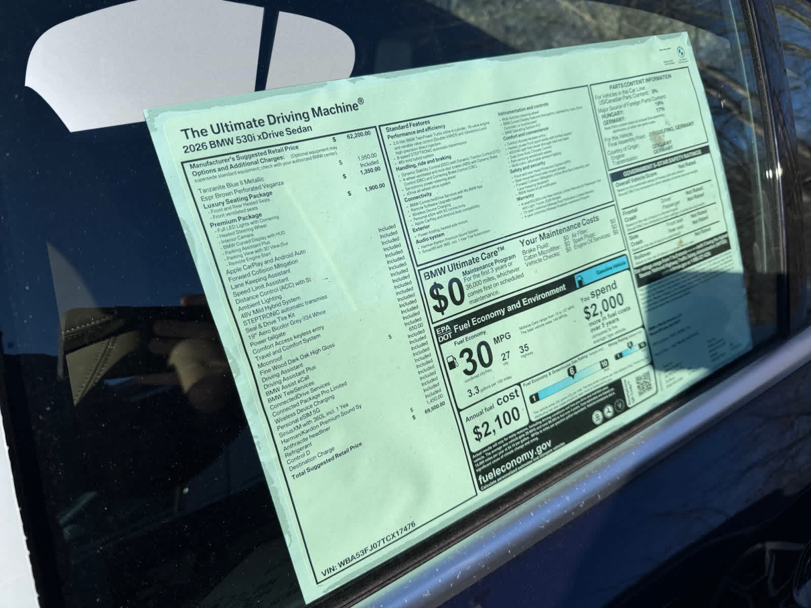 new 2026 BMW 530i car, priced at $69,500