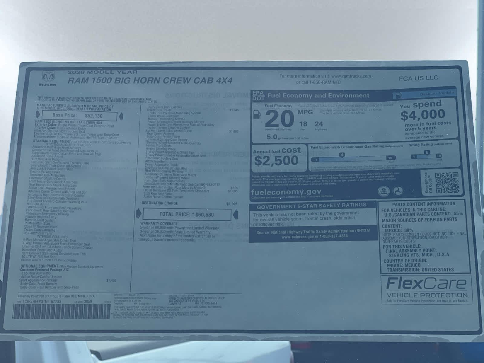 new 2026 Ram 1500 car, priced at $56,580