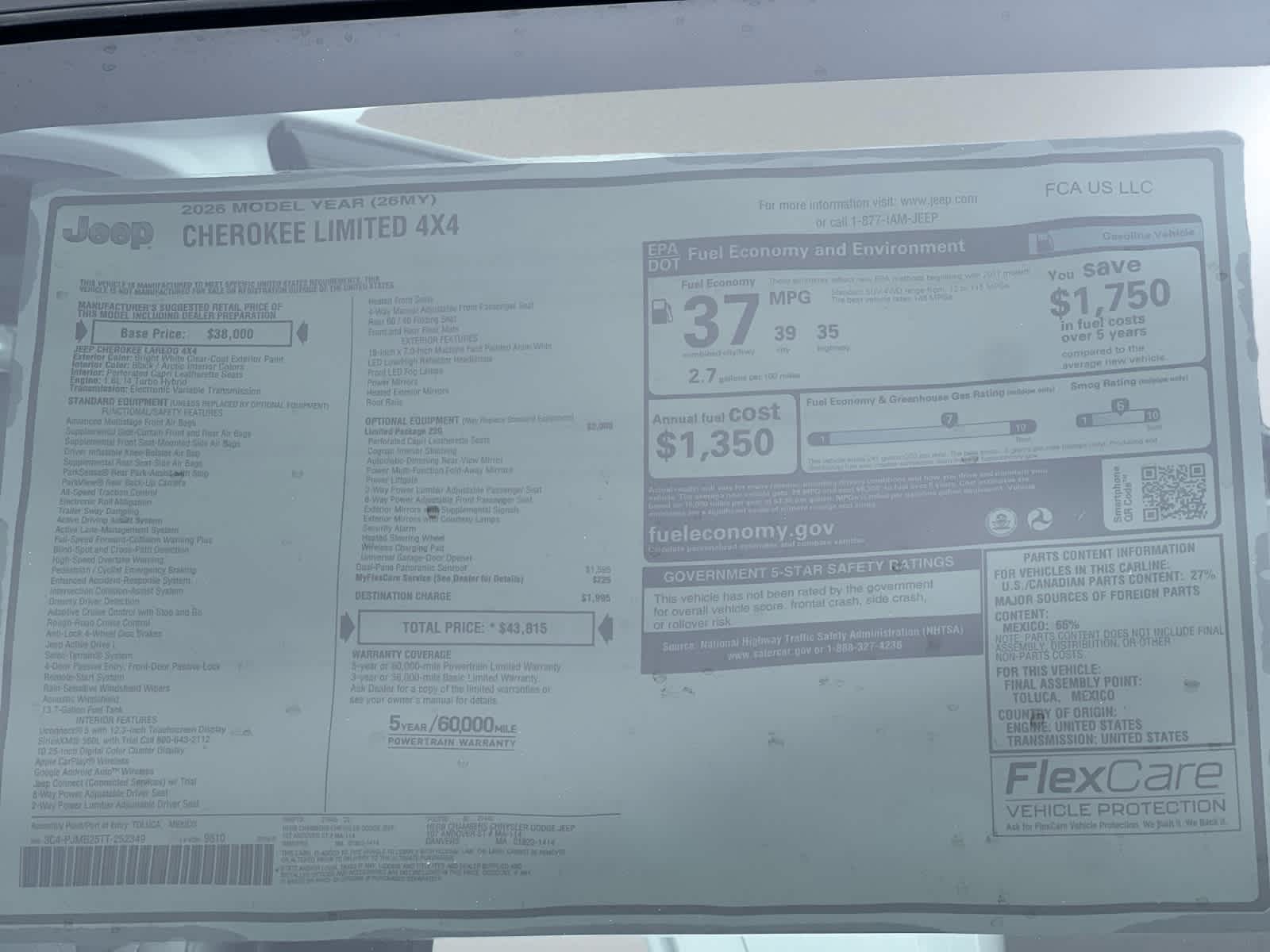 new 2026 Jeep Cherokee car, priced at $43,815