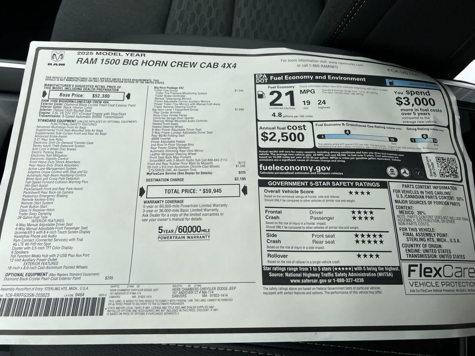 new 2025 Ram 1500 car, priced at $55,945