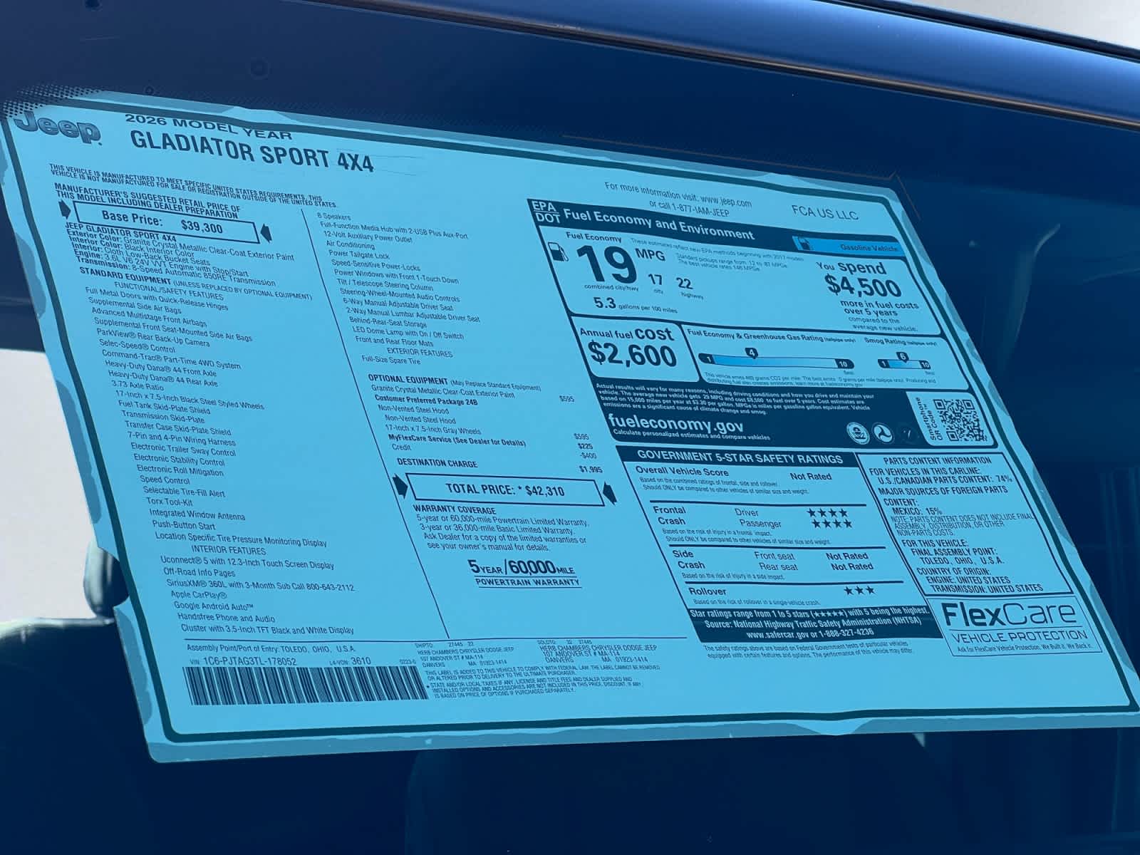 new 2026 Jeep Gladiator car, priced at $42,310