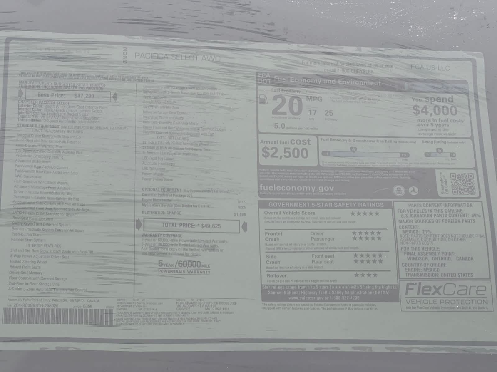 new 2026 Chrysler Pacifica car, priced at $49,625