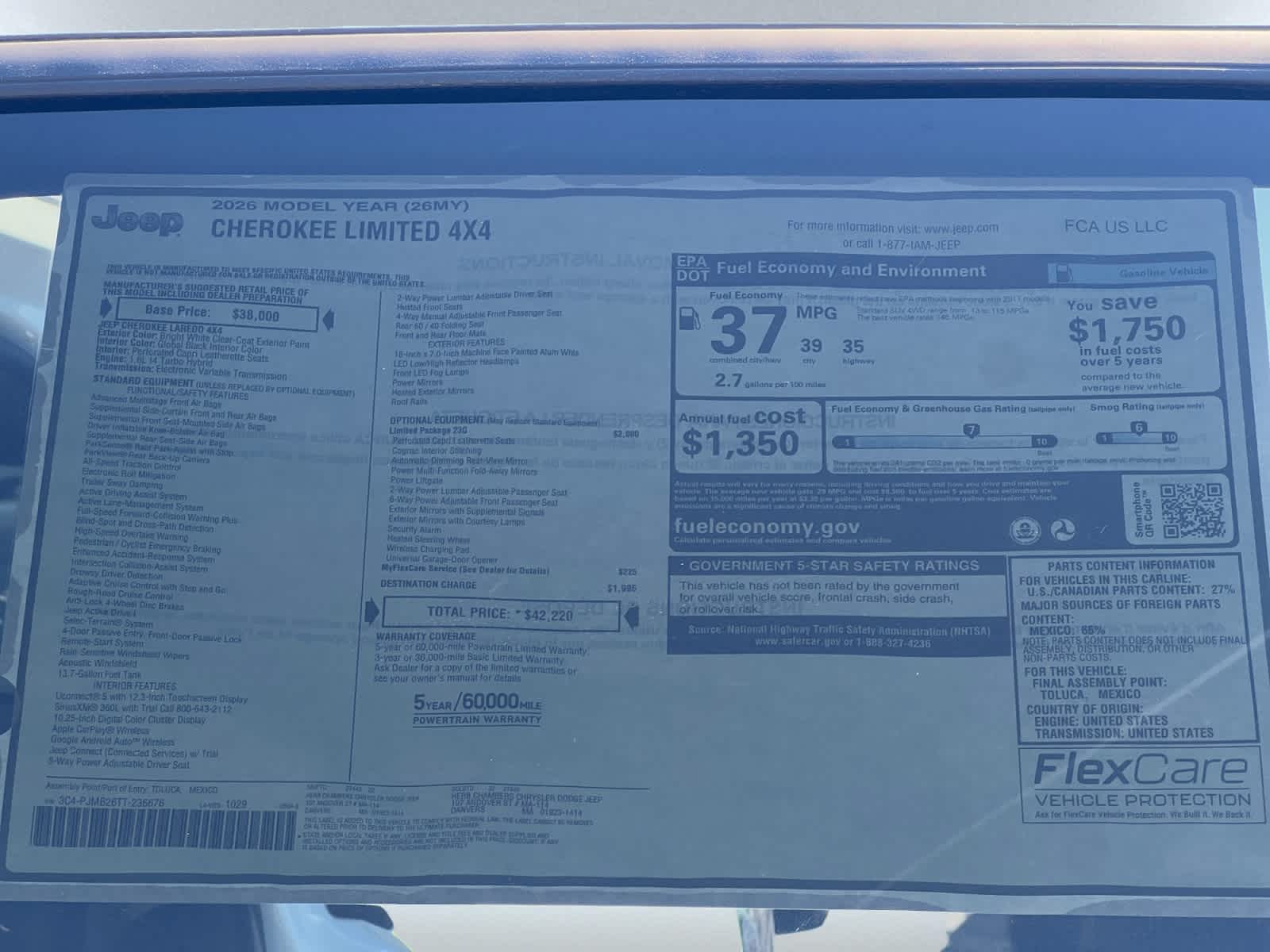 new 2026 Jeep Cherokee car, priced at $42,220