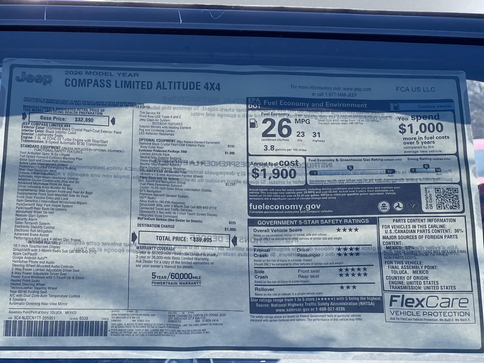 new 2026 Jeep Compass car, priced at $39,995