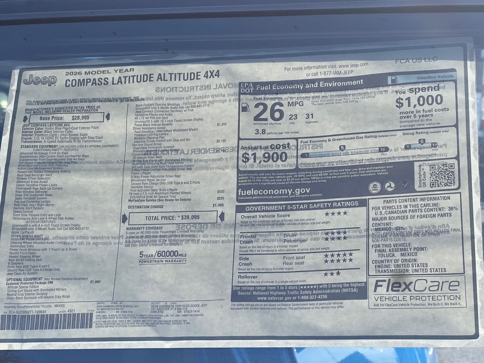 new 2026 Jeep Compass car, priced at $39,095