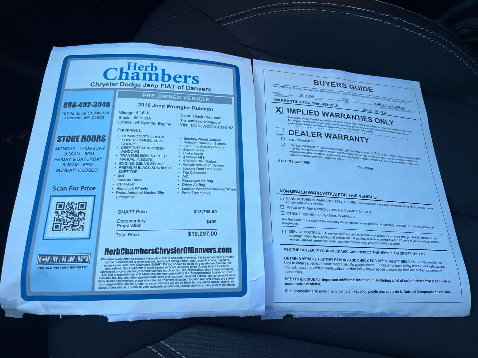 used 2016 Jeep Wrangler JK car, priced at $19,297