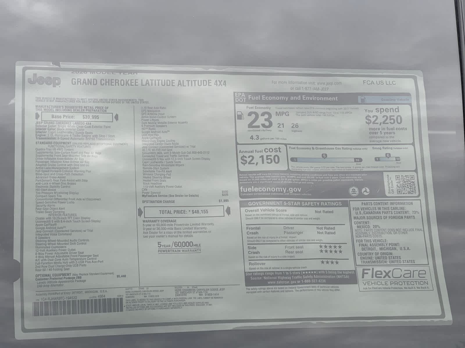 new 2026 Jeep Grand Cherokee car, priced at $48,155