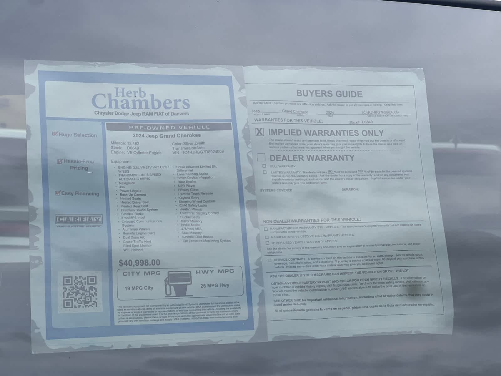 used 2024 Jeep Grand Cherokee car, priced at $37,997