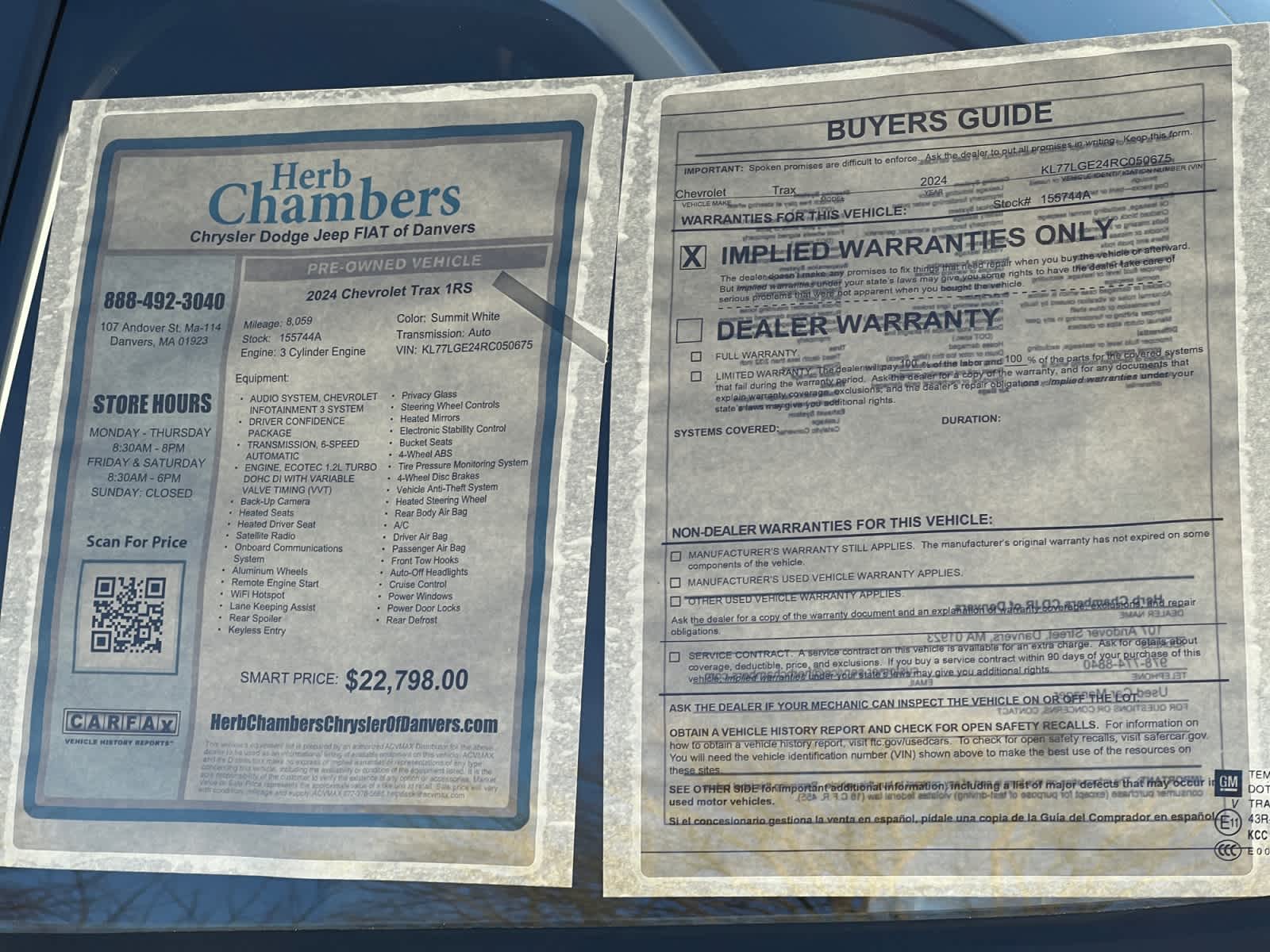 used 2024 Chevrolet Trax car, priced at $22,897