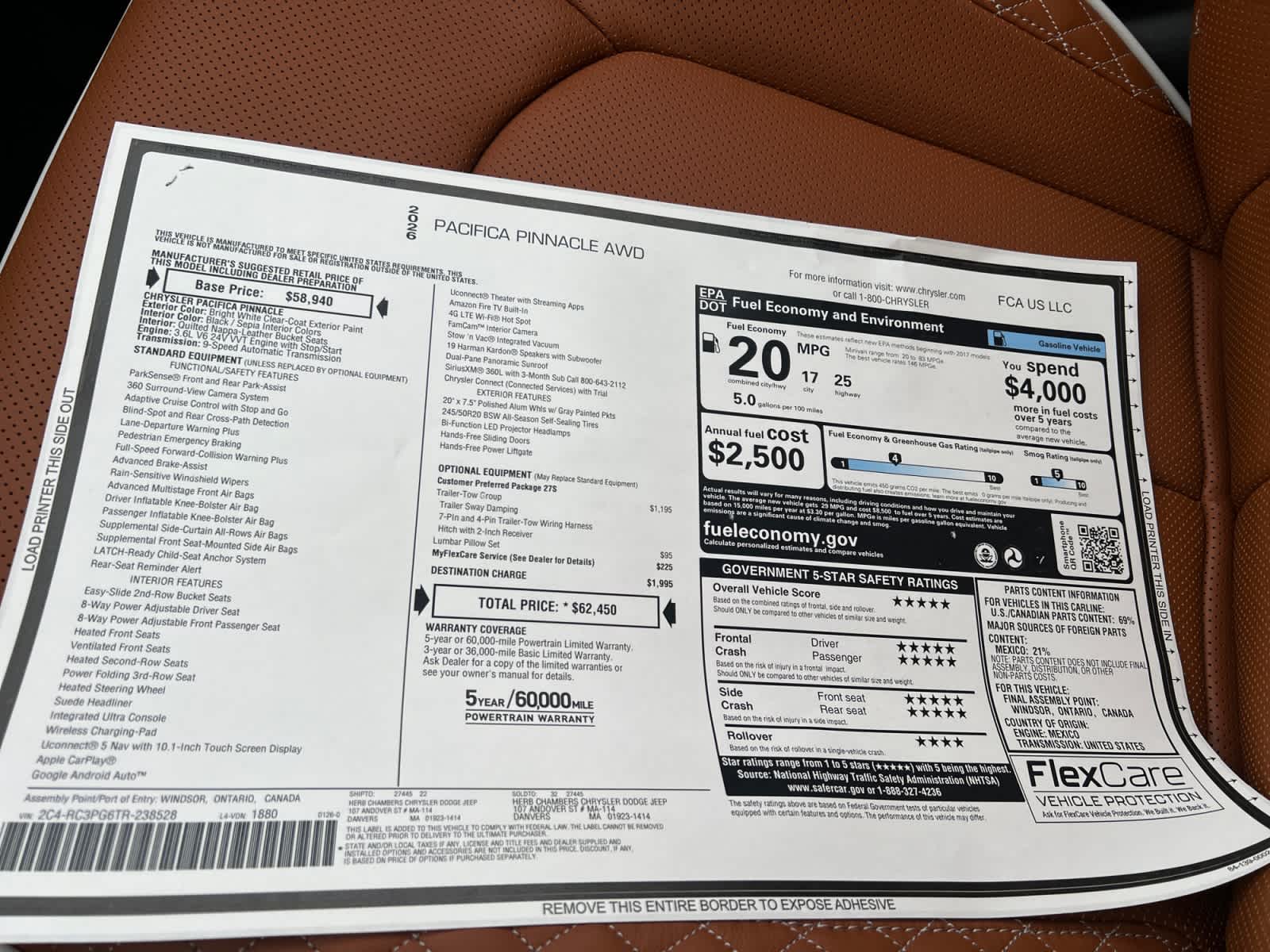 new 2026 Chrysler Pacifica car, priced at $62,450