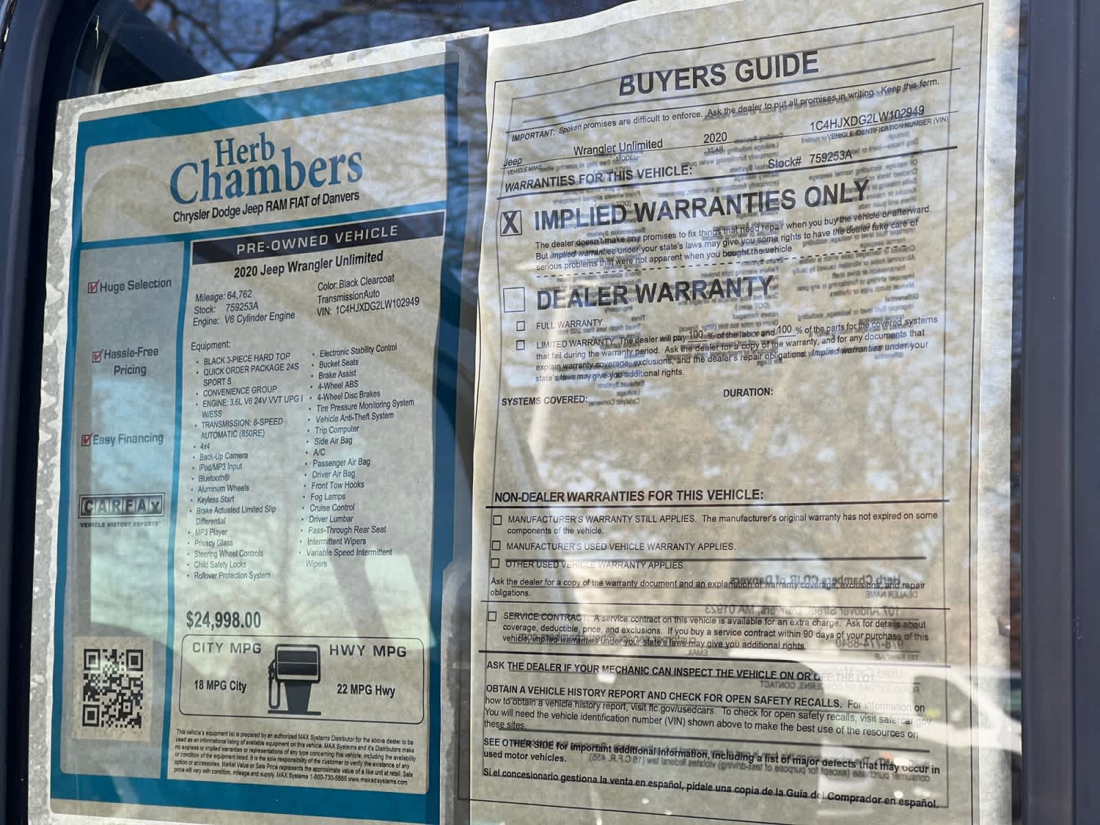 used 2020 Jeep Wrangler car, priced at $25,497