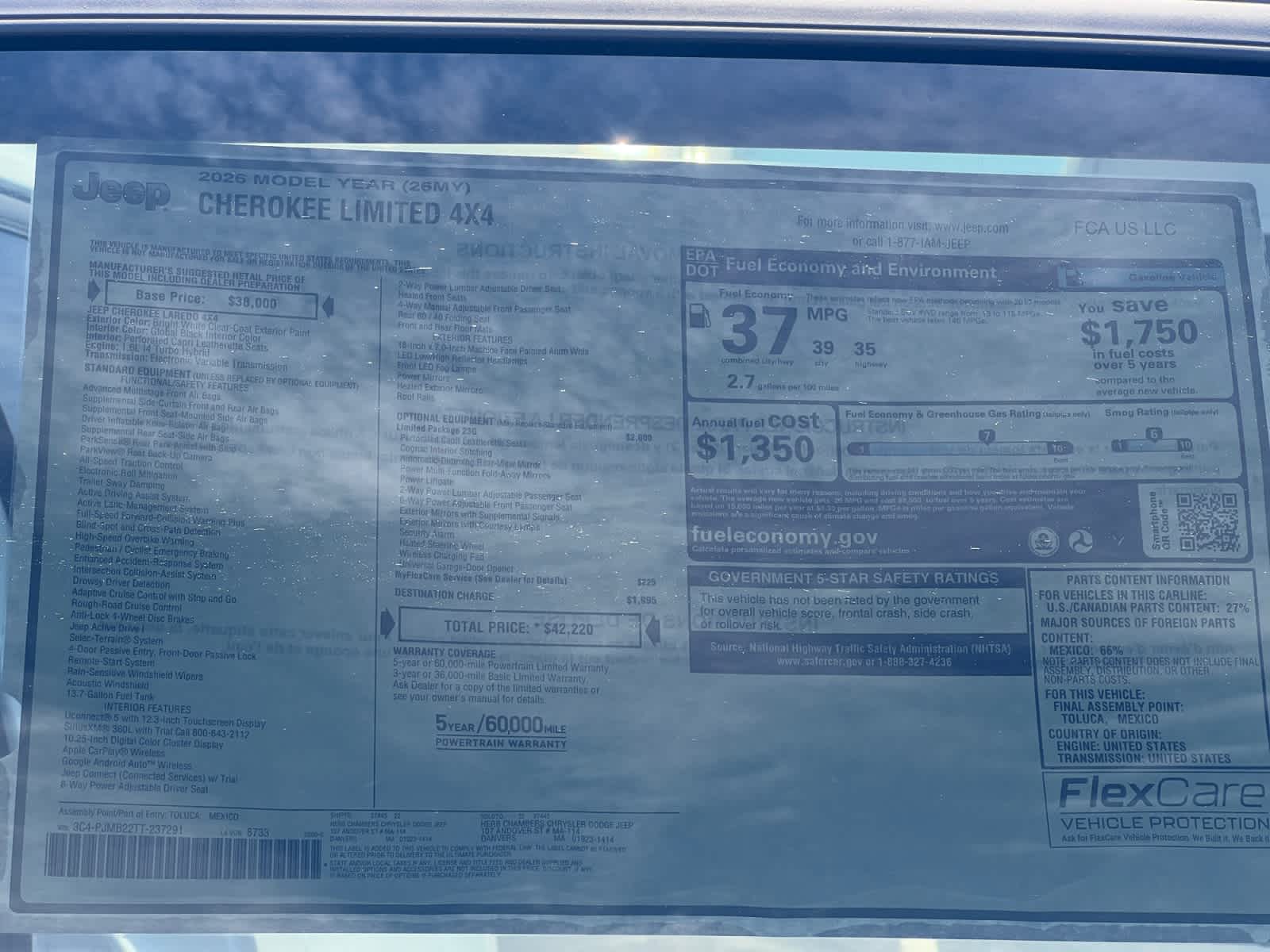 new 2026 Jeep Cherokee car, priced at $42,220