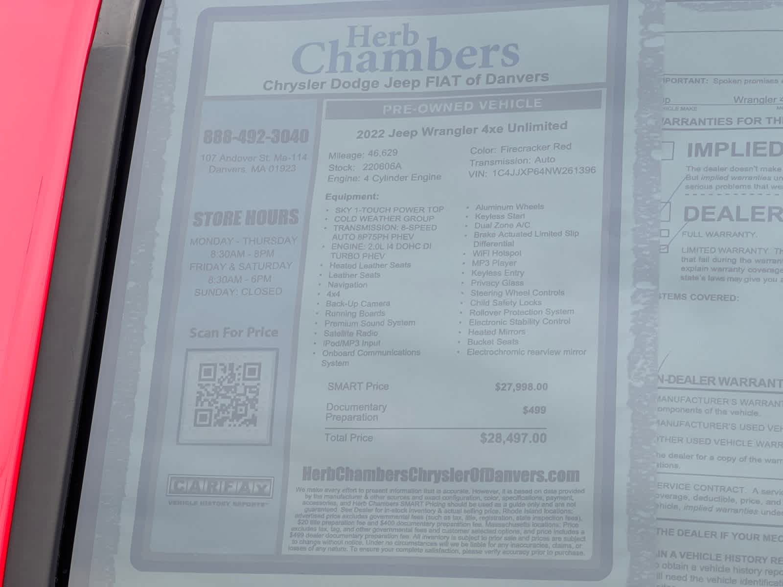 used 2022 Jeep Wrangler Unlimited 4xe car, priced at $27,997