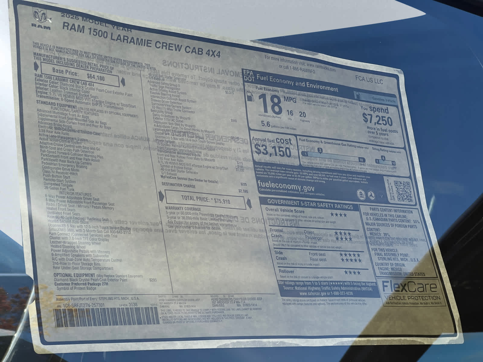 new 2026 Ram 1500 car, priced at $72,910