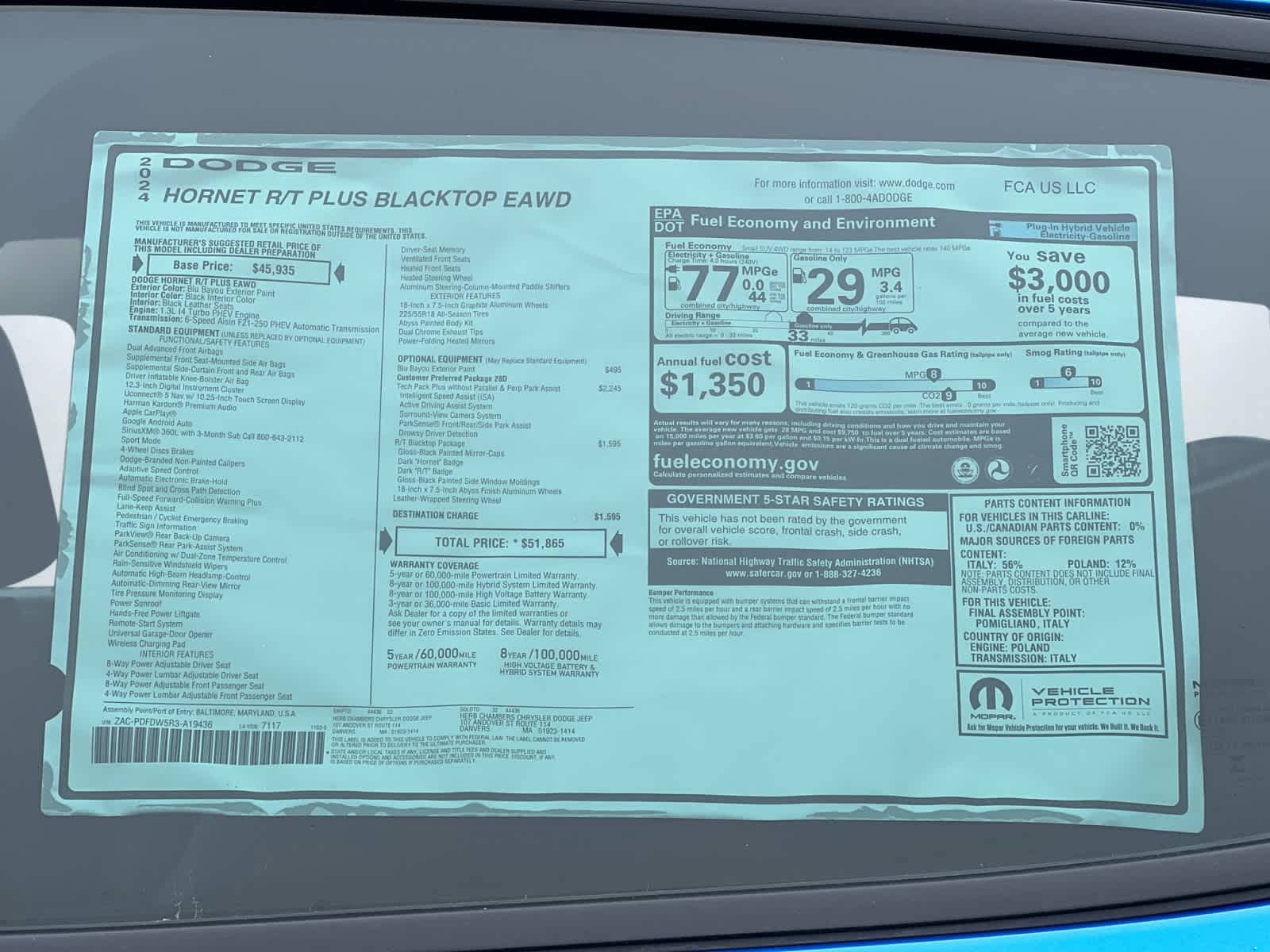 new 2024 Dodge Hornet car, priced at $45,865