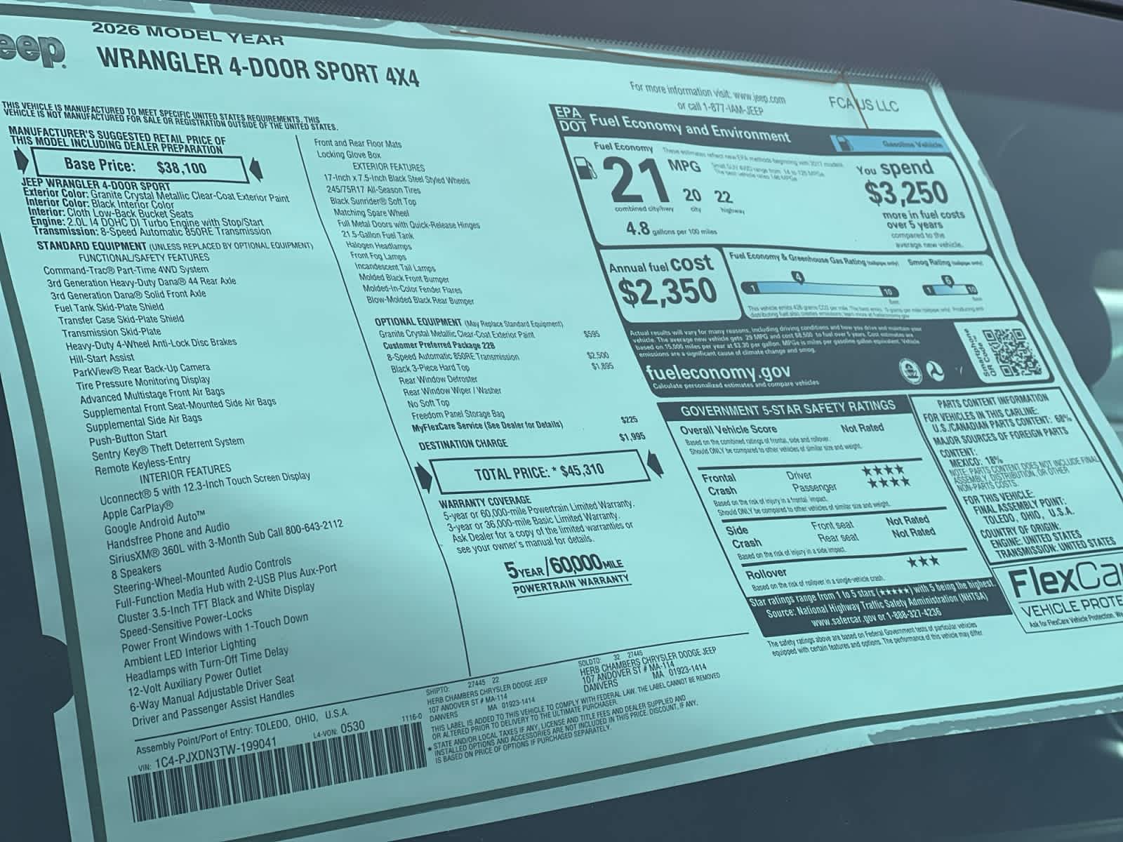 new 2026 Jeep Wrangler car, priced at $45,310