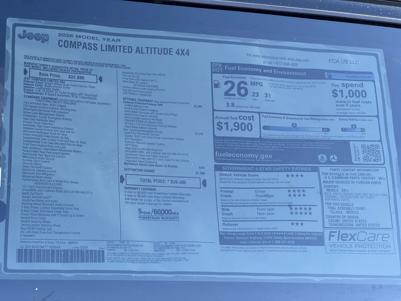 new 2026 Jeep Compass car, priced at $39,400