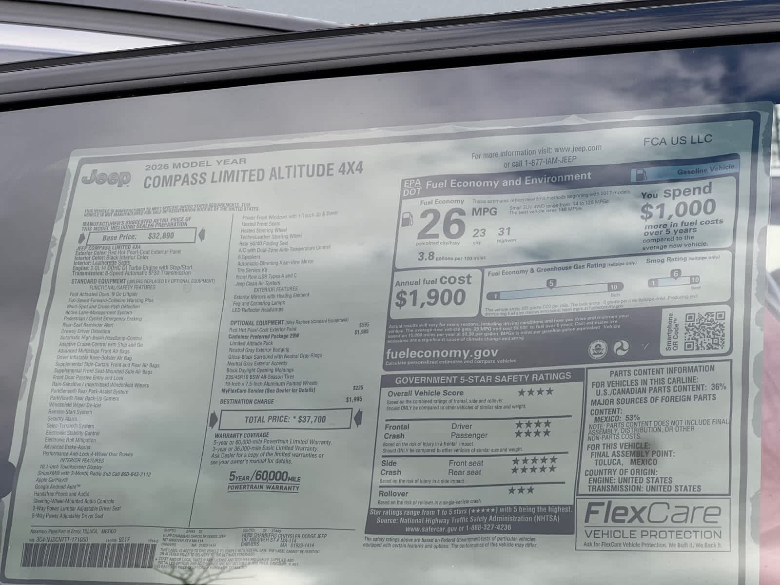 new 2026 Jeep Compass car, priced at $37,700