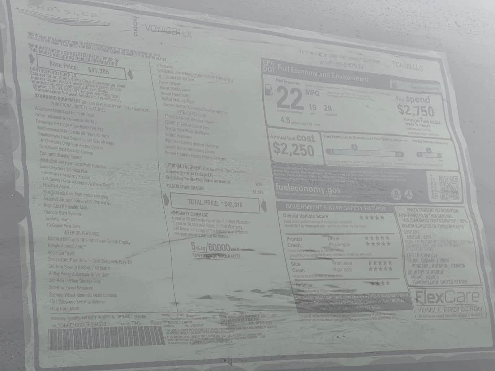 new 2026 Chrysler Voyager car, priced at $43,615