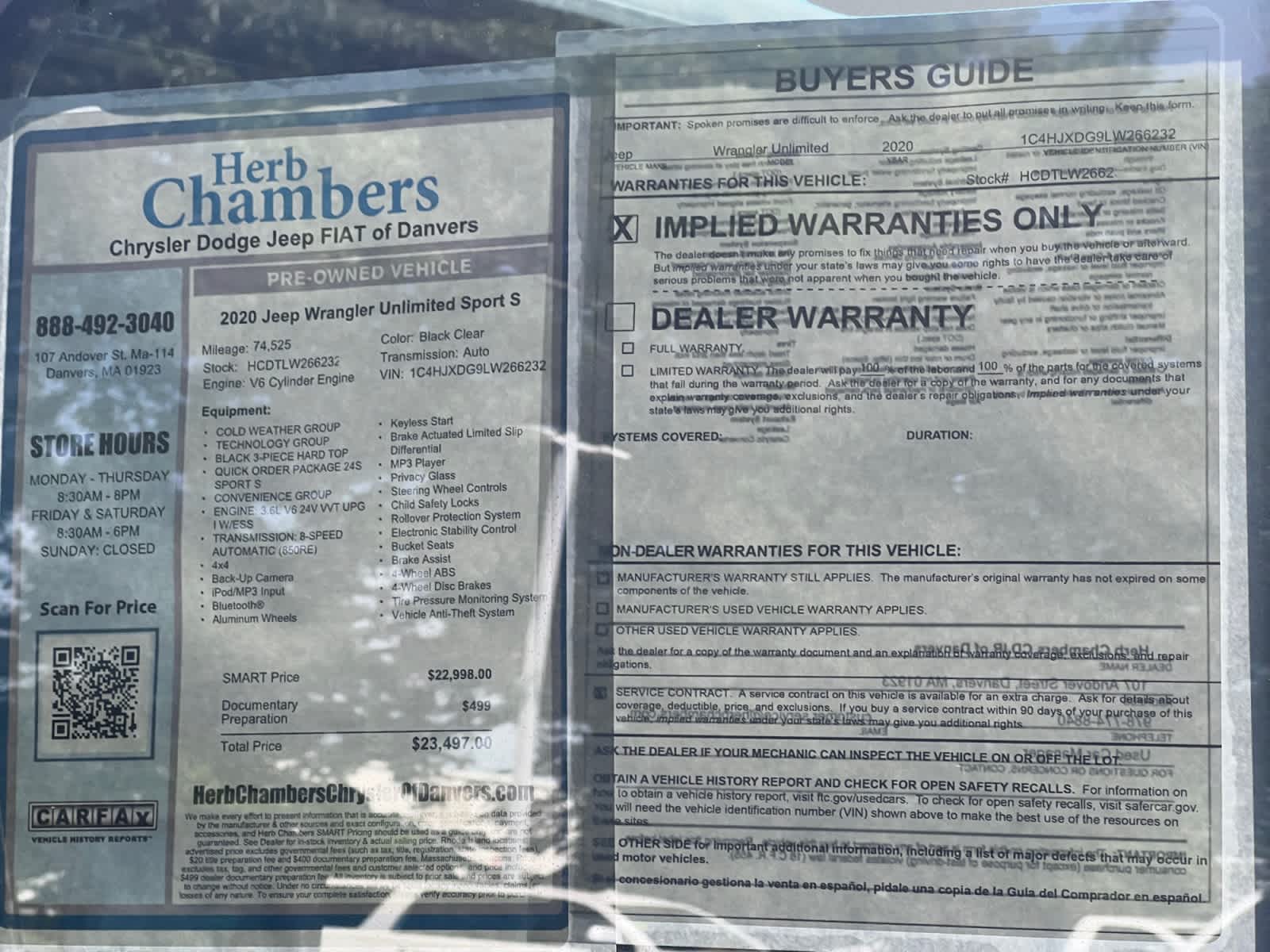 used 2020 Jeep Wrangler car, priced at $23,497