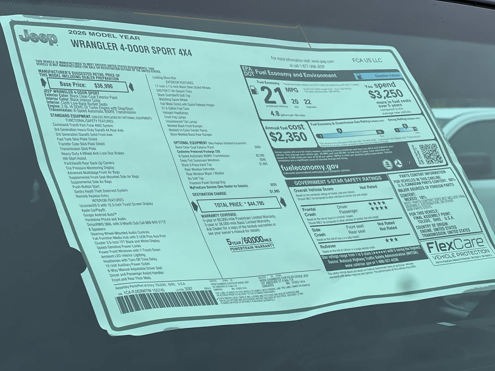 new 2026 Jeep Wrangler car, priced at $44,795