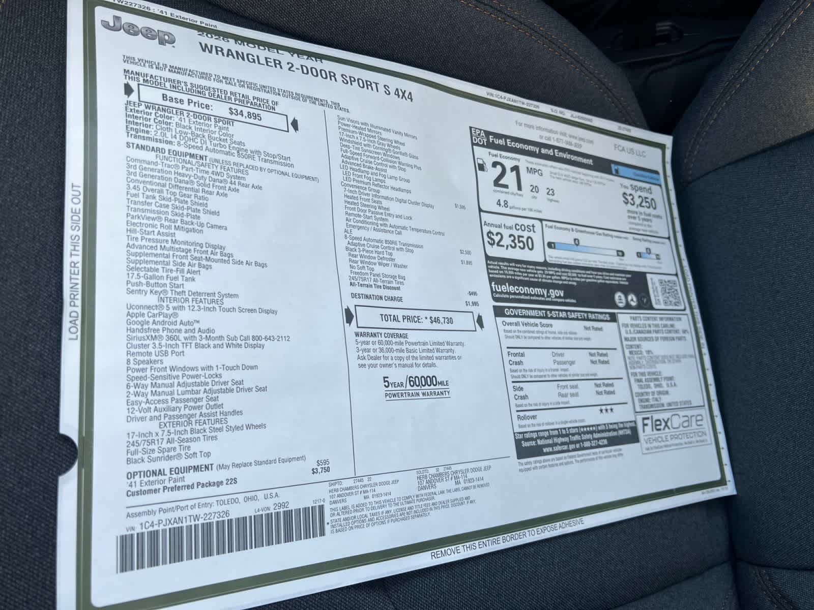 new 2026 Jeep Wrangler car, priced at $46,730