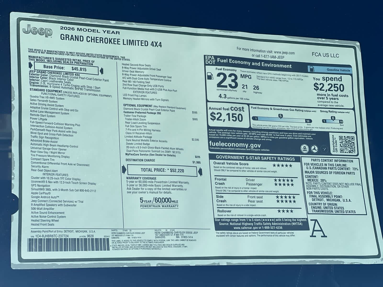 new 2026 Jeep Grand Cherokee car, priced at $52,220