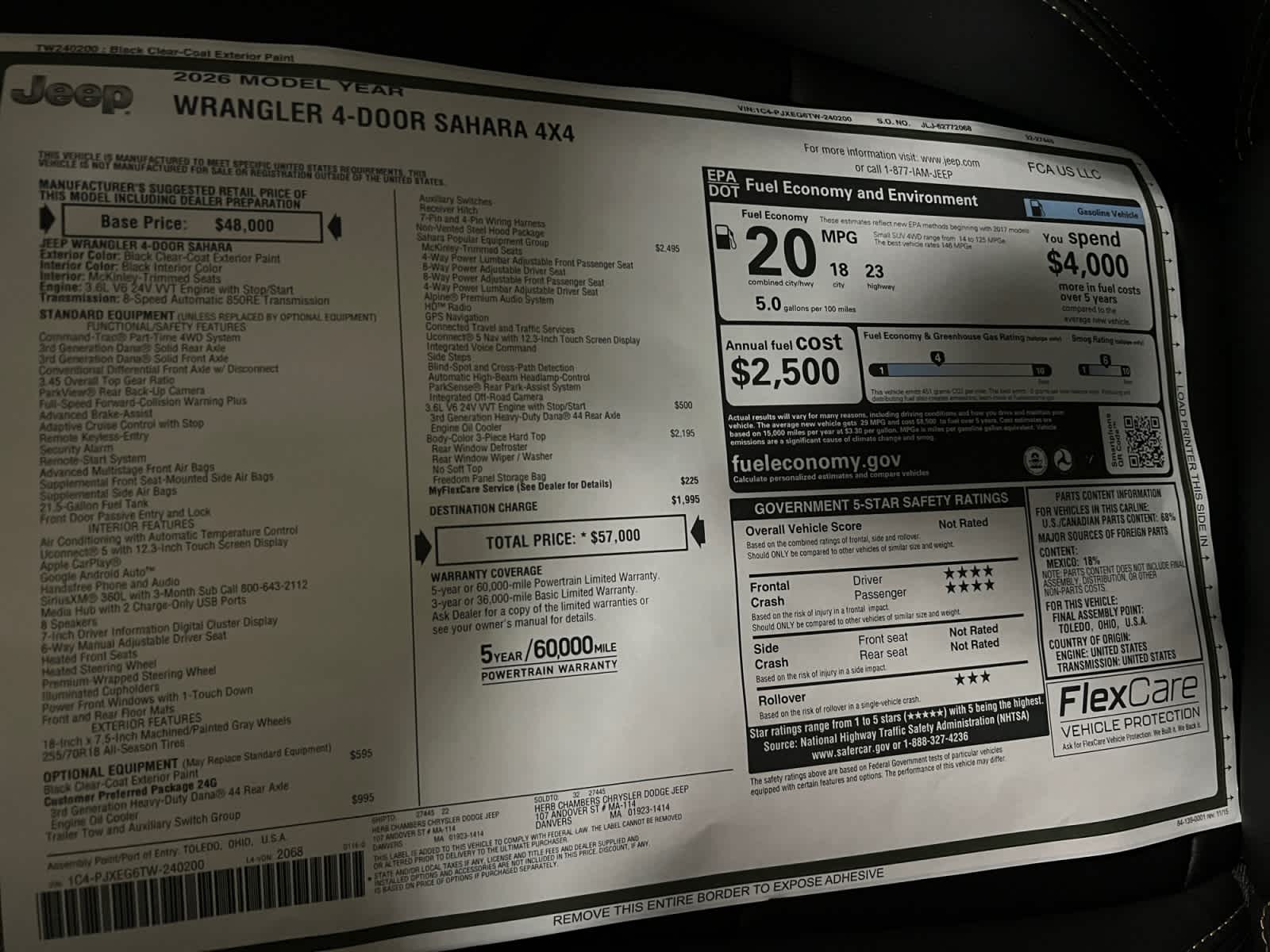 new 2026 Jeep Wrangler car, priced at $57,000