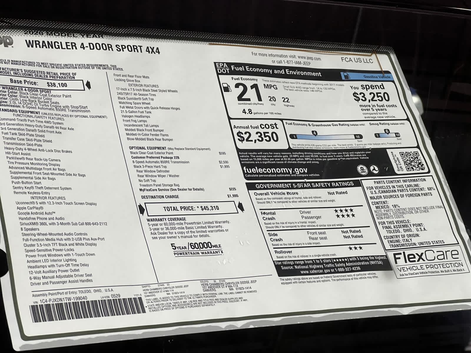 new 2026 Jeep Wrangler car, priced at $45,310