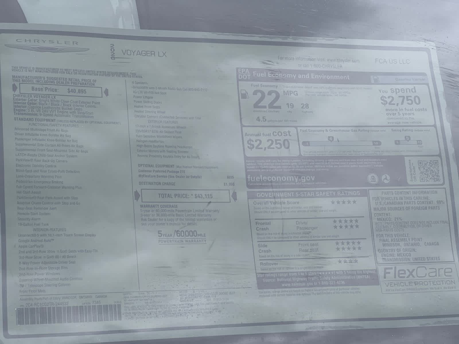 new 2026 Chrysler Voyager car, priced at $43,115