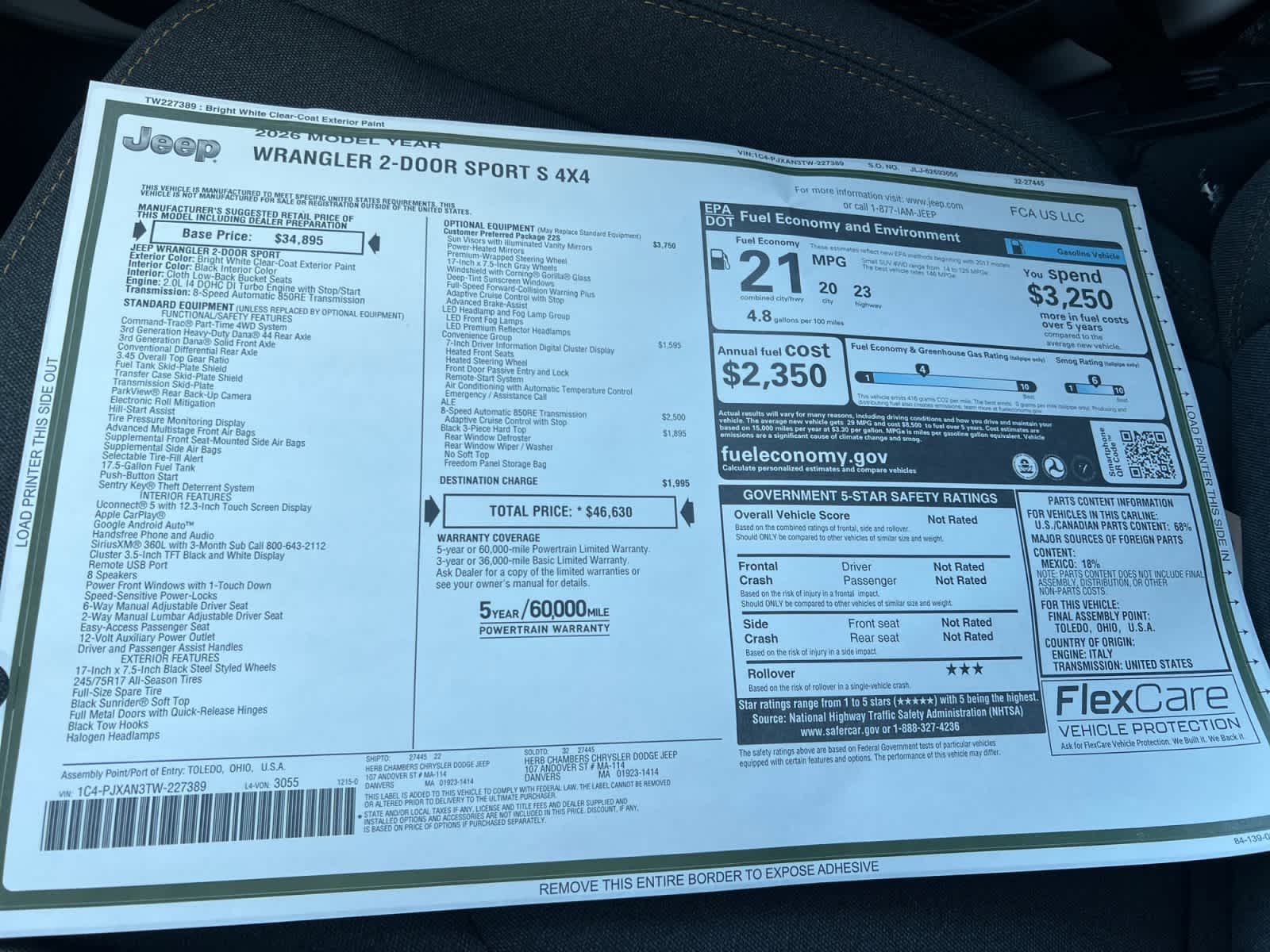 new 2026 Jeep Wrangler car, priced at $46,630