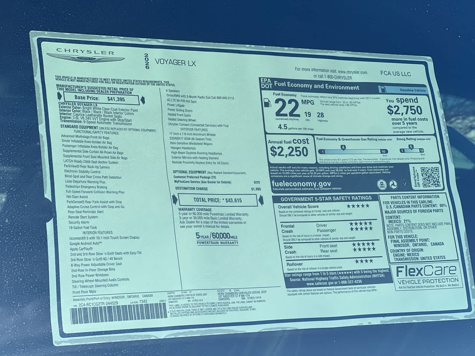 new 2026 Chrysler Voyager car, priced at $43,615