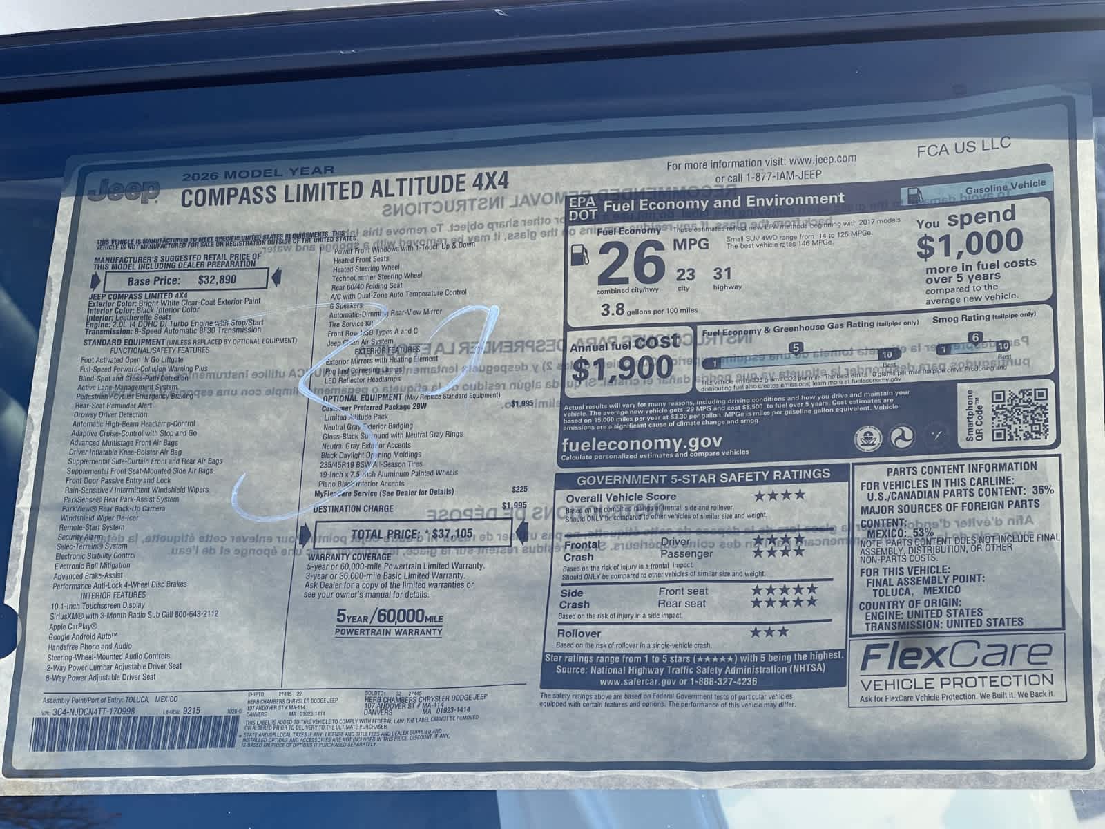 new 2026 Jeep Compass car, priced at $37,105