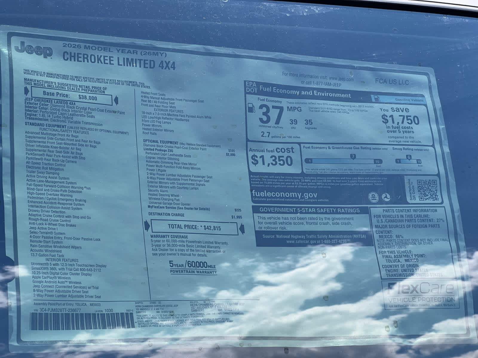 new 2026 Jeep Cherokee car, priced at $42,815