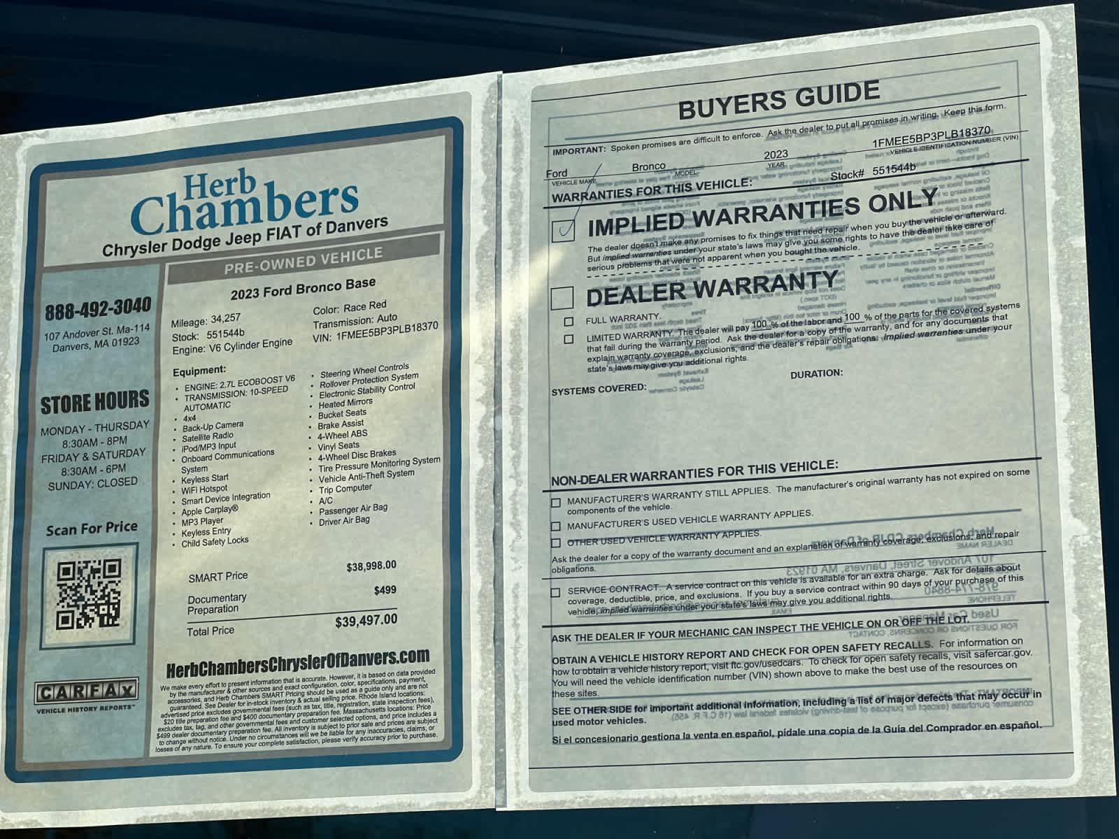 used 2023 Ford Bronco car, priced at $40,797