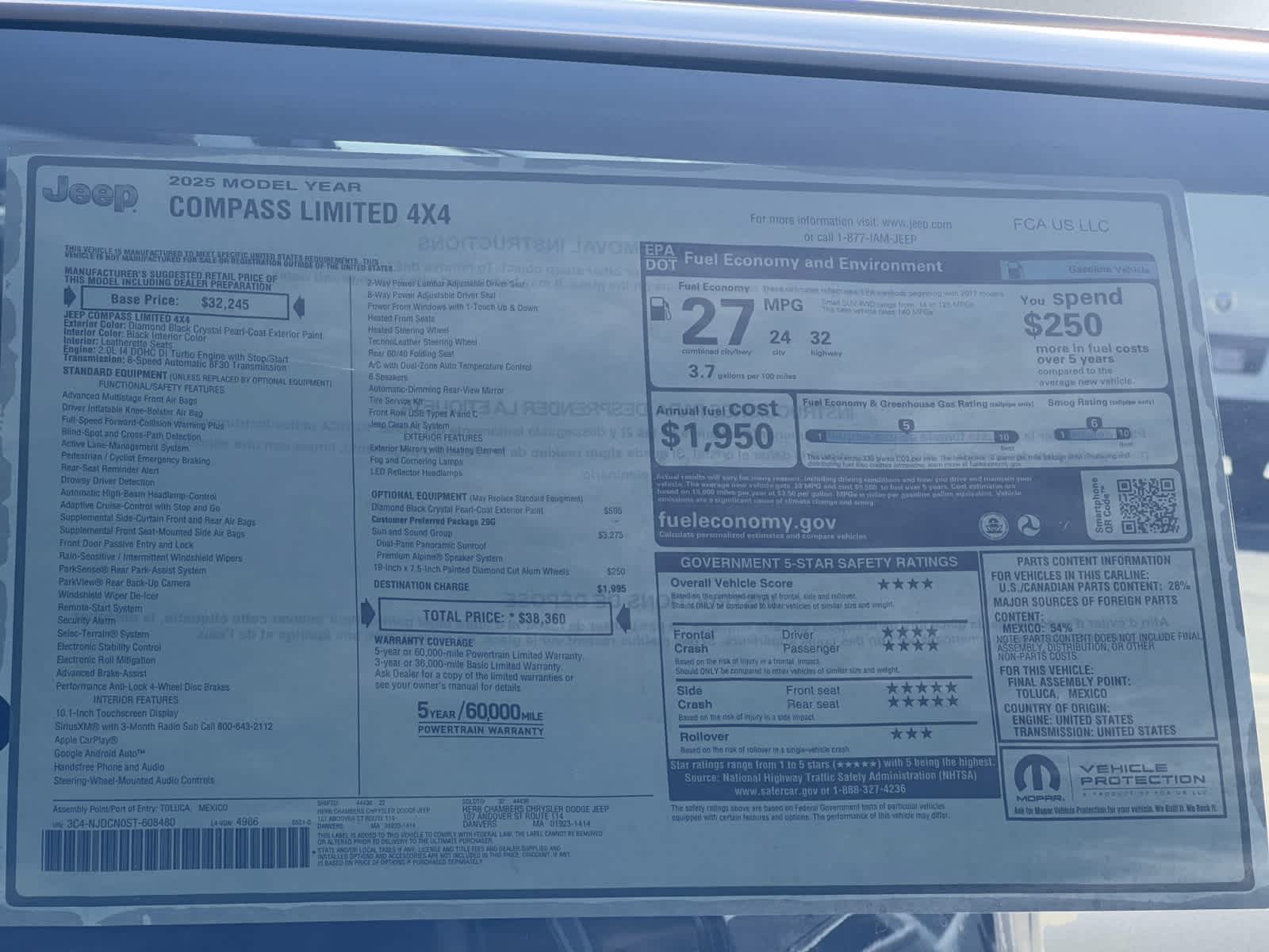 new 2025 Jeep Compass car, priced at $37,260