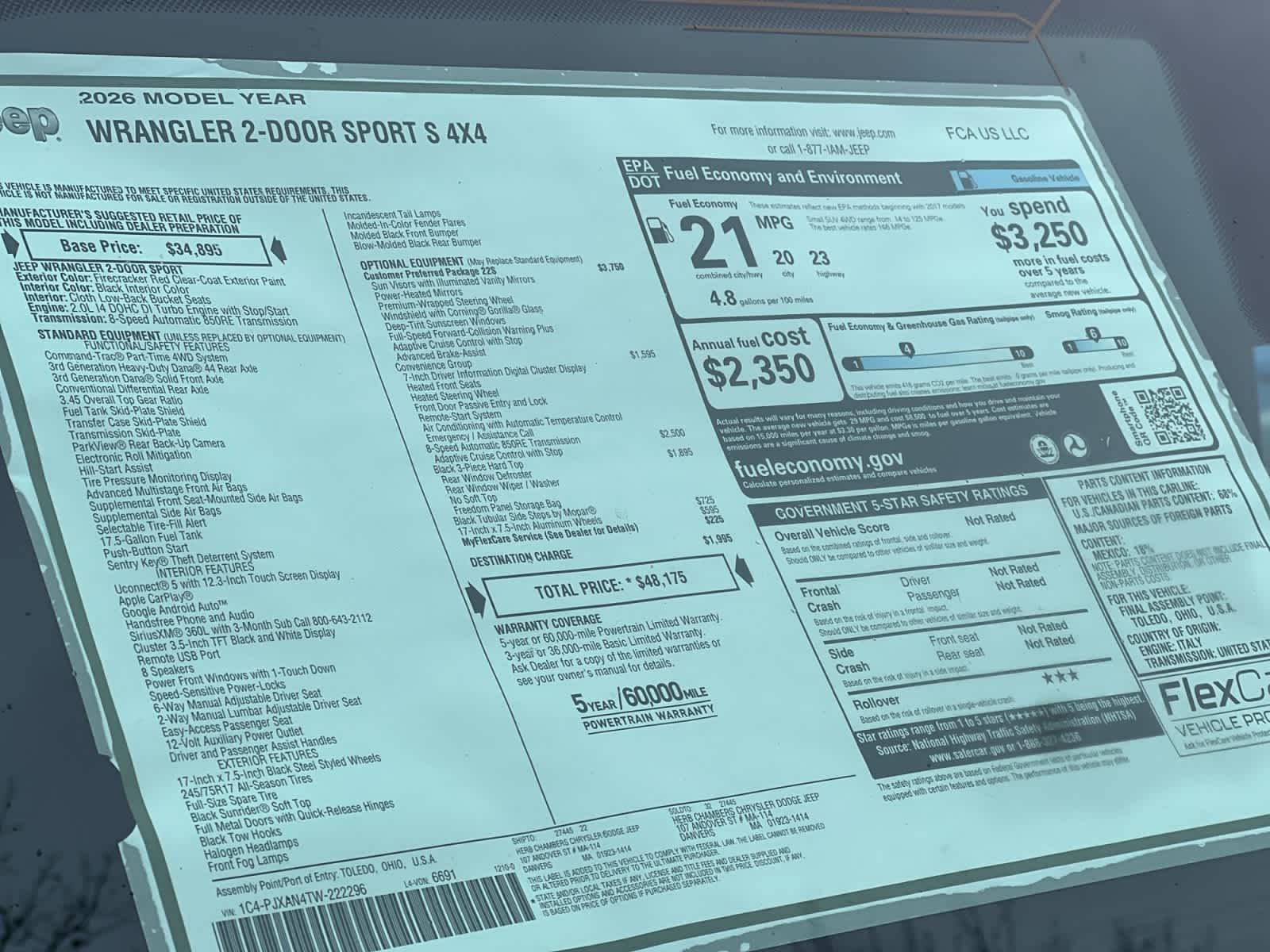 new 2026 Jeep Wrangler car, priced at $48,175