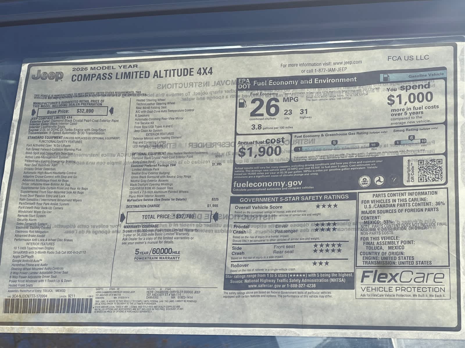 new 2026 Jeep Compass car, priced at $37,700