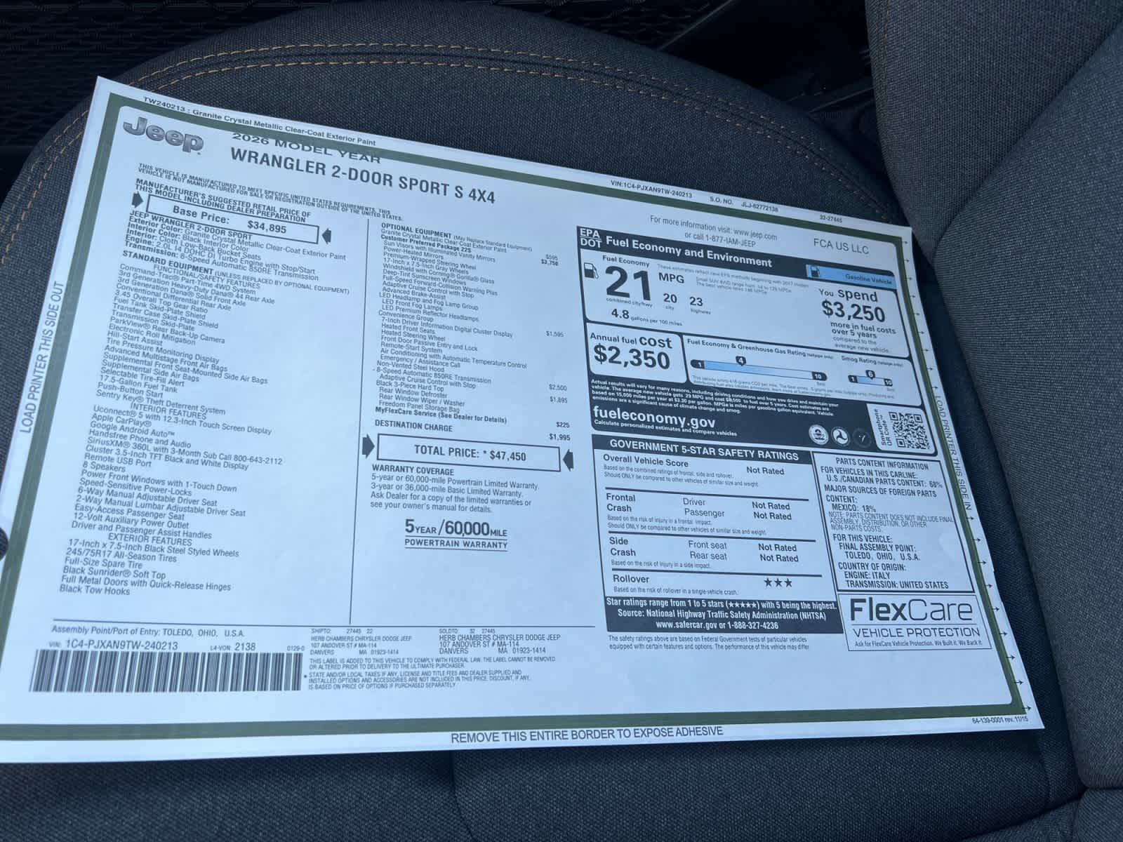 new 2026 Jeep Wrangler car, priced at $47,450