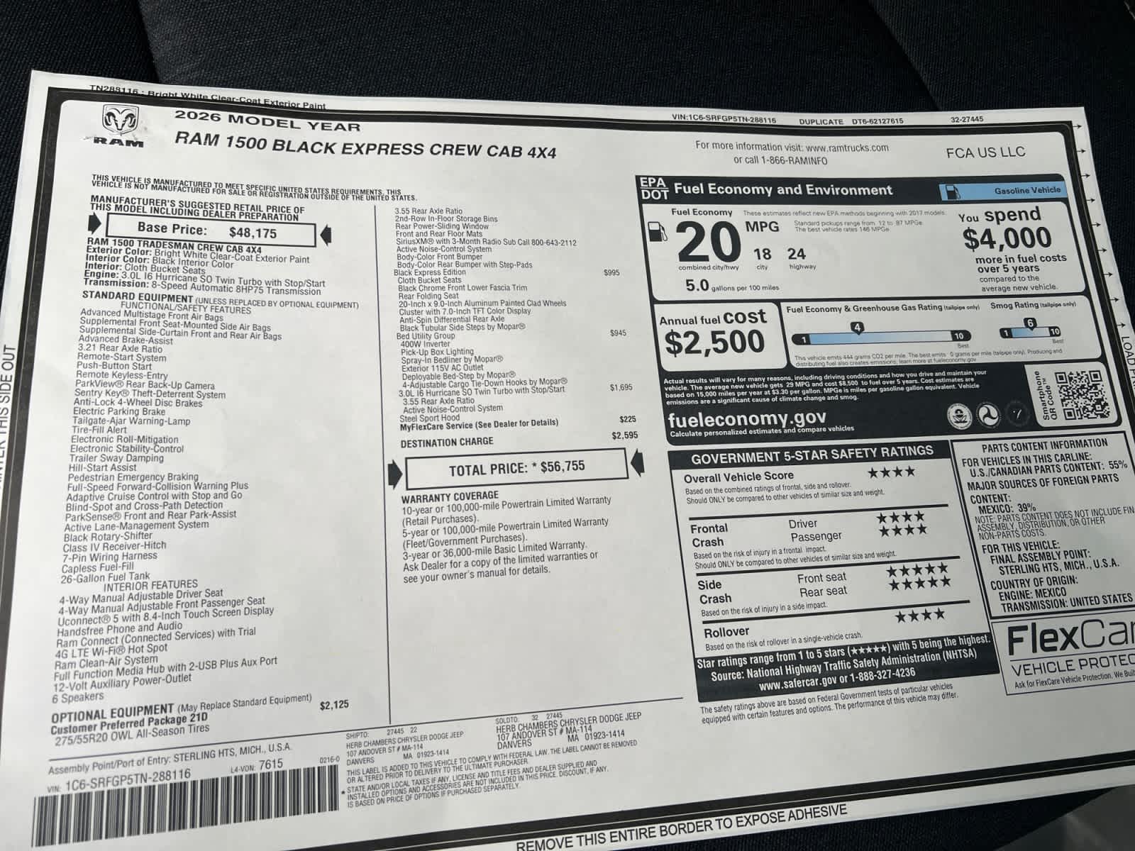 new 2026 Ram 1500 car, priced at $53,755