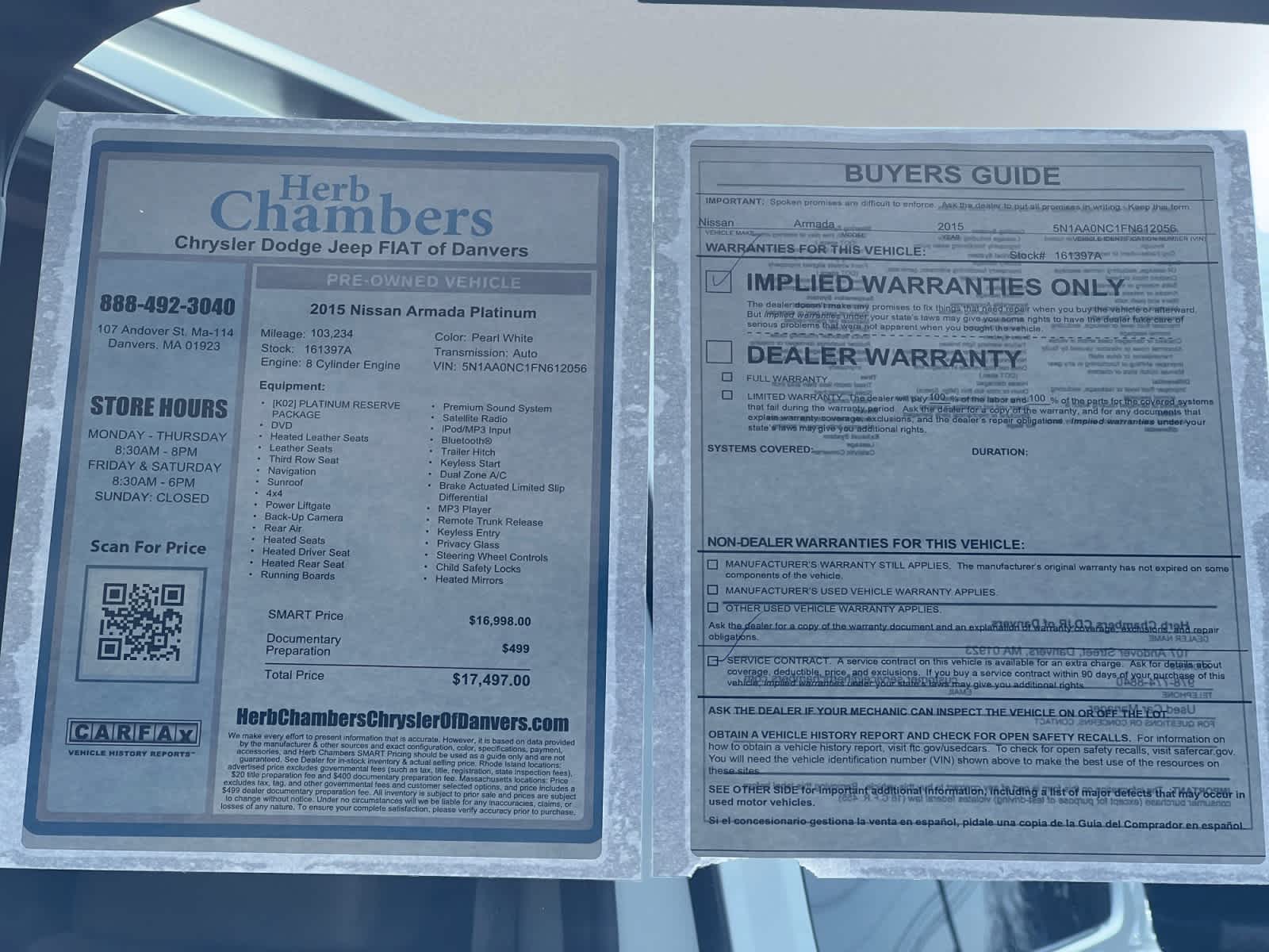 used 2015 Nissan Armada car, priced at $16,997