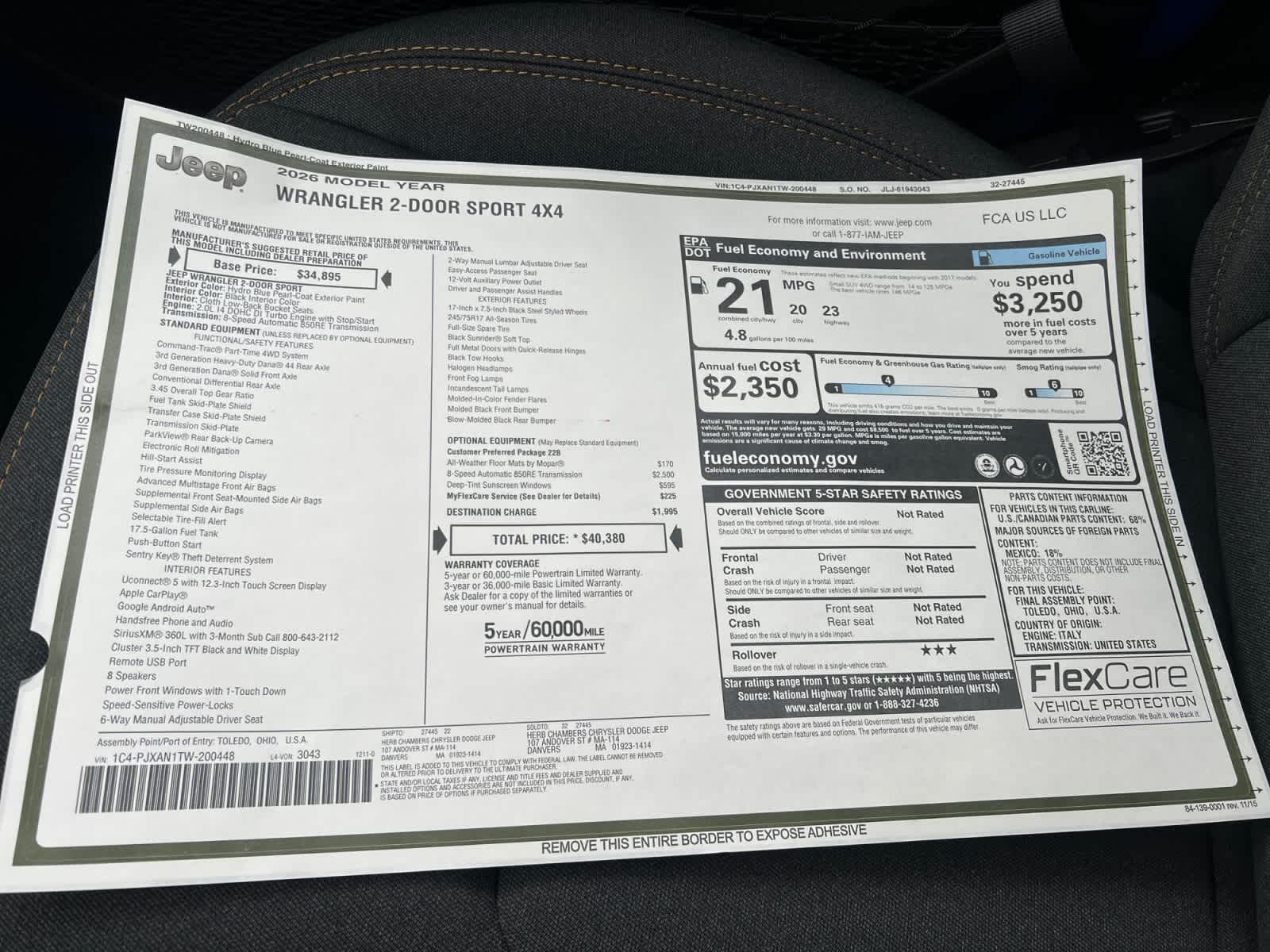 new 2026 Jeep Wrangler car, priced at $40,380