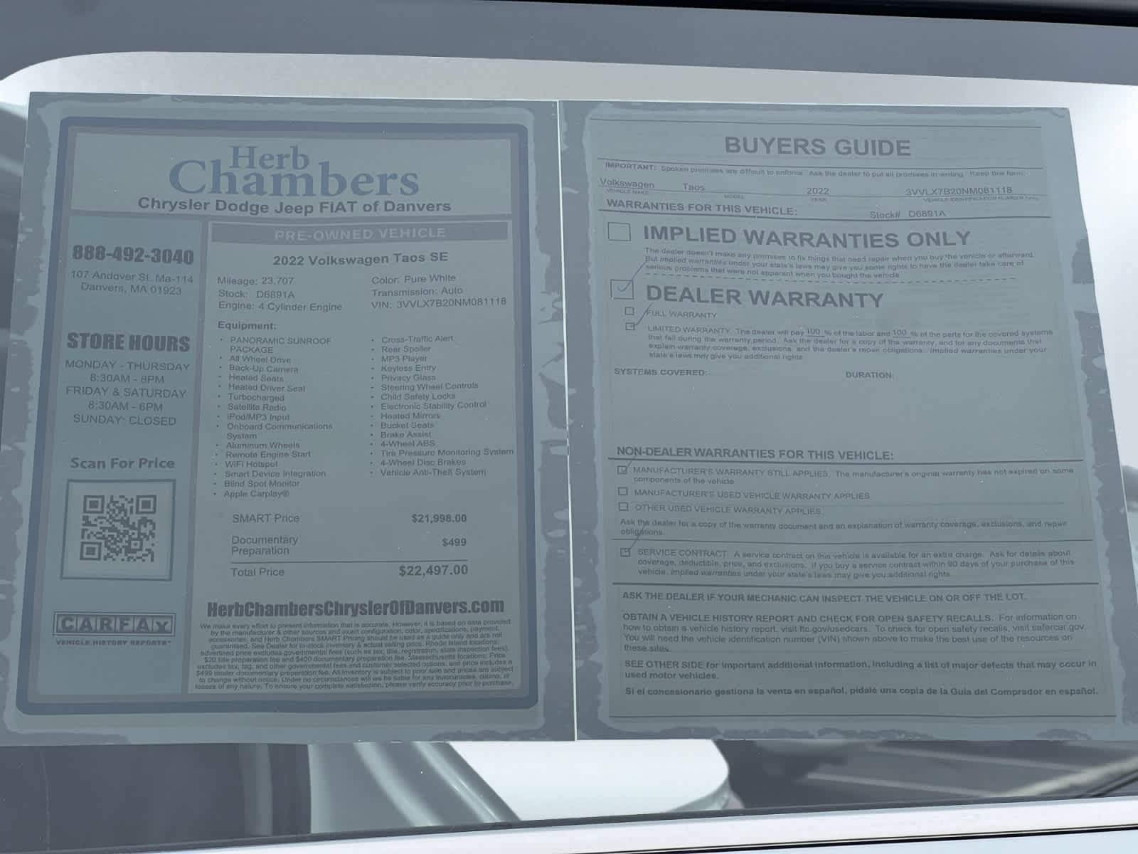 used 2022 Volkswagen Taos car, priced at $21,897