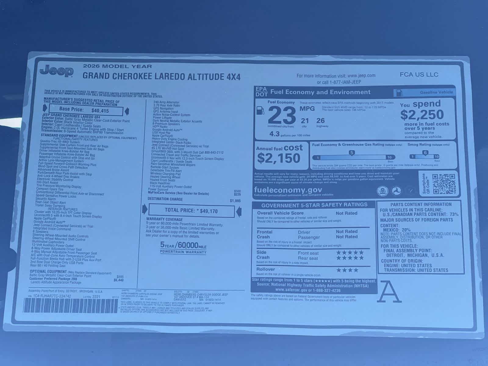 new 2026 Jeep Grand Cherokee car, priced at $49,170